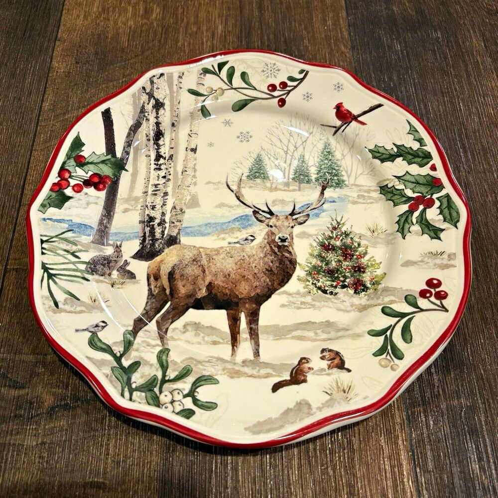 Better Homes & Gardens Heritage Collection Winter Forest Christmas Plate Deer